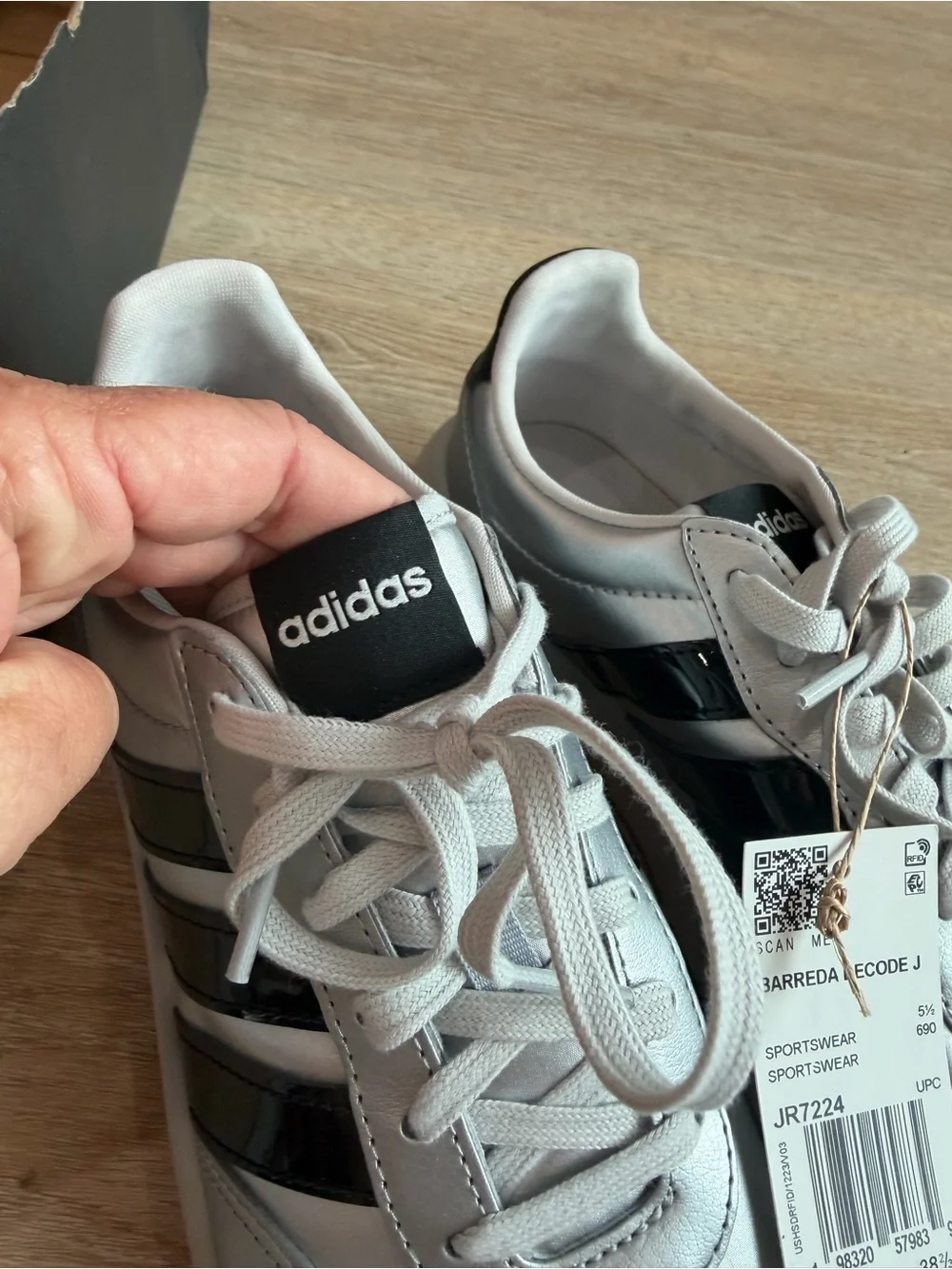 adidas Women Silver Sneakers with Black Stripes